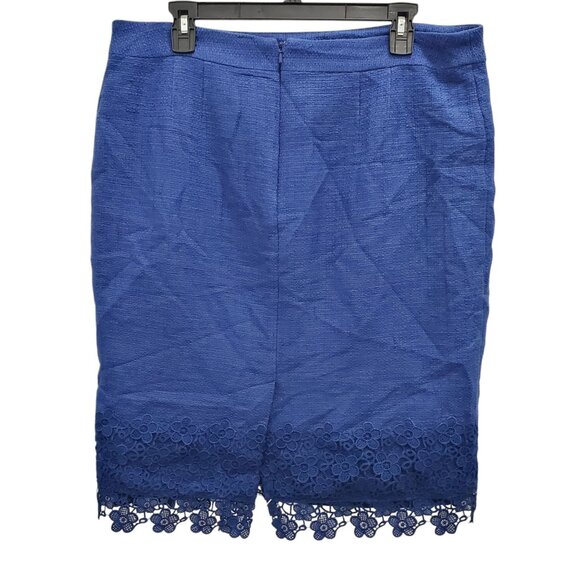 Talbots Blue Cotton Tweed Lace Hem Lined Career Pencil Knee Skirt Plus Size 14 - Picture 8 of 8